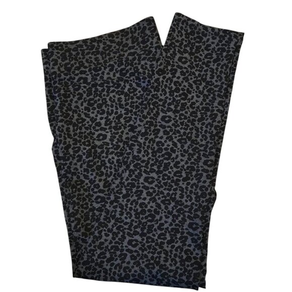 LOFT Womens Large Leggings Gray Black Leopard Animal Print Stretch Pull On Pants - Picture 4 of 7